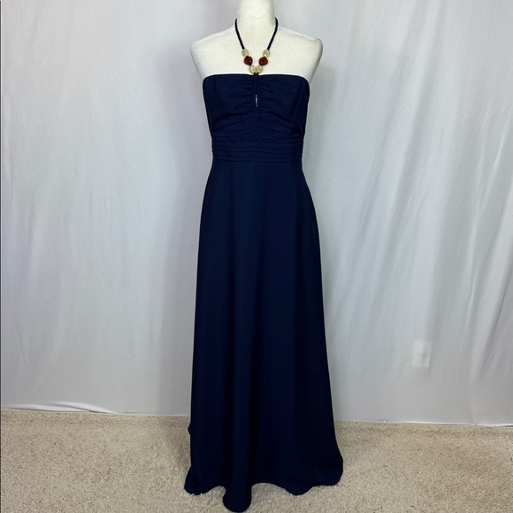 Eliza J Halter Maxi Dress Navy Blue Size 6‎ Elegant Formal Long Gown - Picture 6 of 14